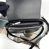Женская кожаная сумка на и через плечо с двумя ремешками черная, фото 8