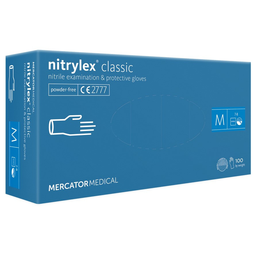 Нітрилові рукавички Mercator Nitrylex Classic розмір M блакитні (50 пар)