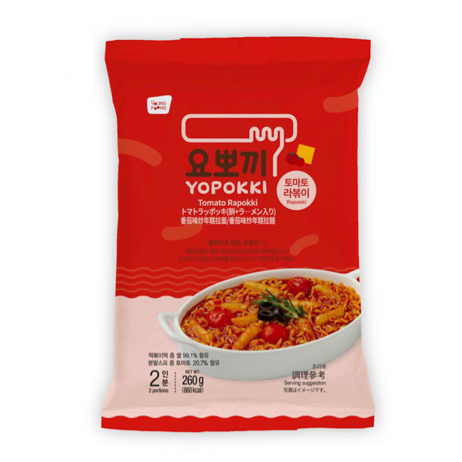 Корейські рапоккі з томатним соусом, Yopokki, 260 г