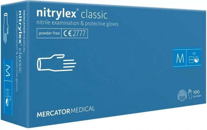 Нітрилові рукавички, Mercator Medical Nitrylex Classic, розмір M, Синій (100 шт./пач.)