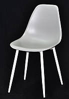Стул Nik Metal-WT серый 10, пластиковый стул на белых металлических ножках Eames стиль модерн
