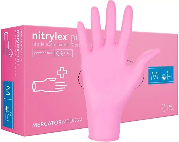 Нітрилові рукавички, Mercator Medical Nitrylex pink M (100 шт./пач.)