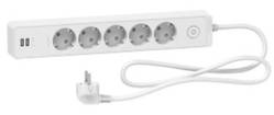 Подовжувач 5 розеток з заз.+2*USB білий 3 м