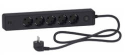 Подовжувач 5 розеток з заз.+2*USB чорн. 3 м