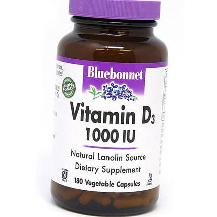 Вітамін Д Bluebonnet Nutrition Vitamin D3 1000 IU (25 mcg) 180 veg caps, фото 2