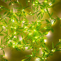 Cветодиодная гирлянда на окно Xmas 200Led 3.9м листья плакучей ивы на медной проволоке (Теплый белый) (ТОП)