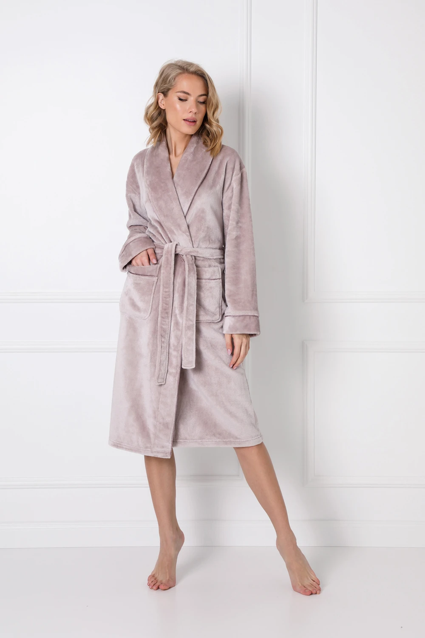 Домашній жіночий халат махровий нижче коліна Aruelle Mary Bathrobe Latte латте, Теплий стильный халат M
