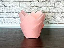 Форма паперова для капкейків ТЮЛЬПАН  Ніжно-рожевий, Д50мм, висота 60-80мм (Комплект 10шт)