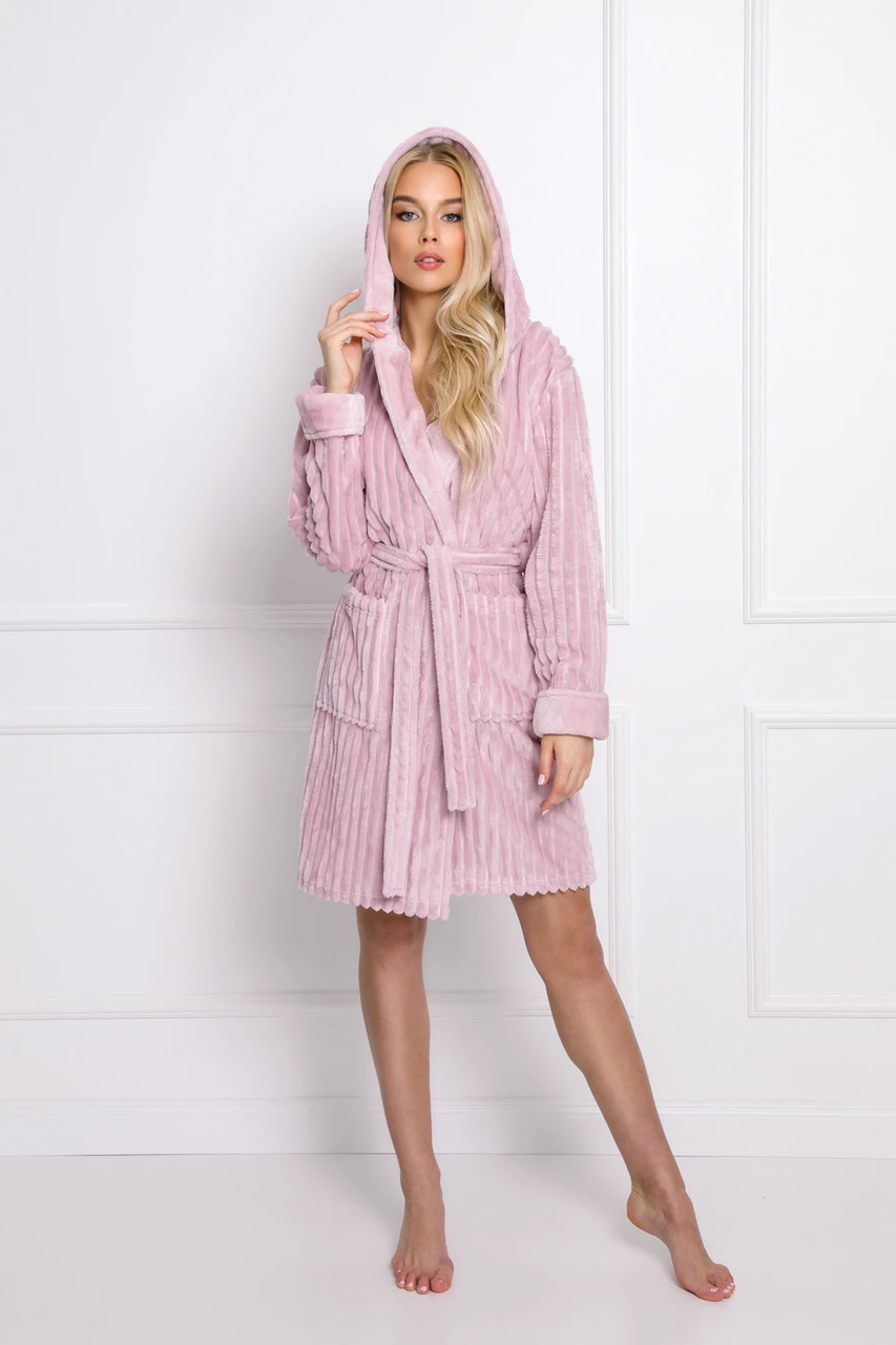 Теплий короткий жіночий домашній халат Aruelle Paloma Bathrobe рожевий, комфортний Теплий халат з капюшоном