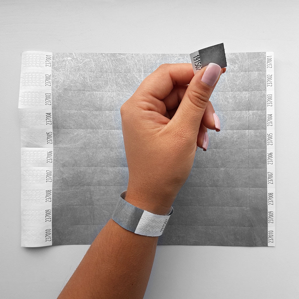 Паперовий браслет на руку для контролю відвідувачів кольоровий контрольний браслет Срібний, фото 1