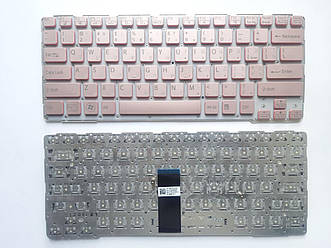 Клавіатура для ноутбуків Sony Vaio SVE14A рожева з червоним краєм, без рамки, під підсвітку RU/US