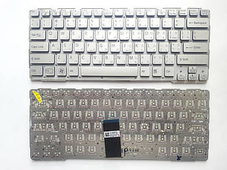 Клавіатура для ноутбуків Sony Vaio SVE14A срібляста з фіолетовим краєм, без рамки, під підсвітку RU/US