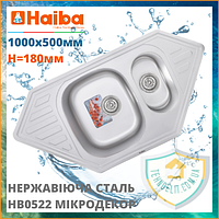 Угловая кухонная врезная мойка двойная для кухни из нержавейки встроенная микродекор HAIBA 100x50 (HB0522)