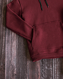 Утеплена чоловіча Толстовка бордо марсал з начісом Кофта з капюшоном хлопцю дівчині Теплий спортивний одяг, фото 7