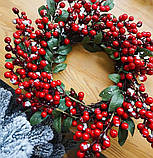 Великий новорічний вінок із гілок "Ягоди в снігу" 40 см, фото 2