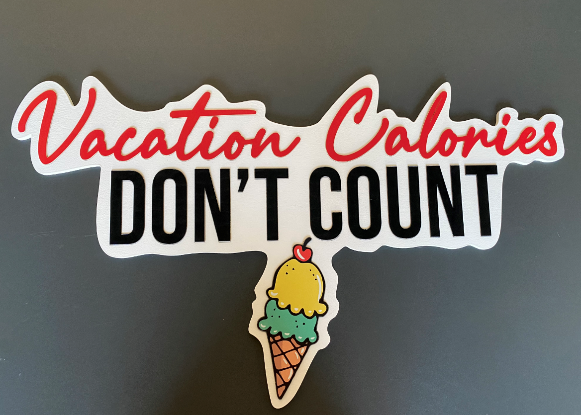 Напис логотип , вивіска Vacation Calories don't count Manific Decor Матеріал із пластику та фанери 60х35 см