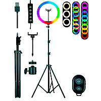 Кільцева лампа RGB MJ300 Soft Ring Light 30 см + Подарунок Штатив для лампи 0,66-2 м + Пульт для селфі