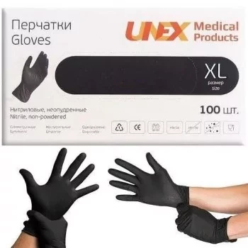 Нітрилові рукавички, Unex розмір XL (100 шт./пач.) Чорні