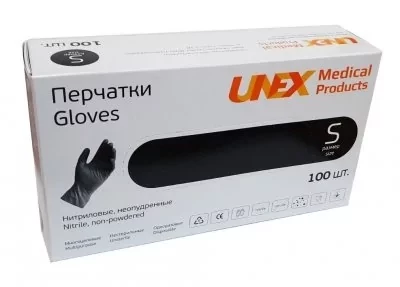 Нітрилові рукавички, Unex розмір S (100 шт./пач.) Чорні