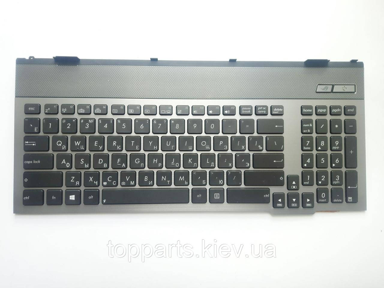 Клавіатура для ноутбуків Asus G55 чорна з сірою металевою рамкою, з підсвіткою RU/US