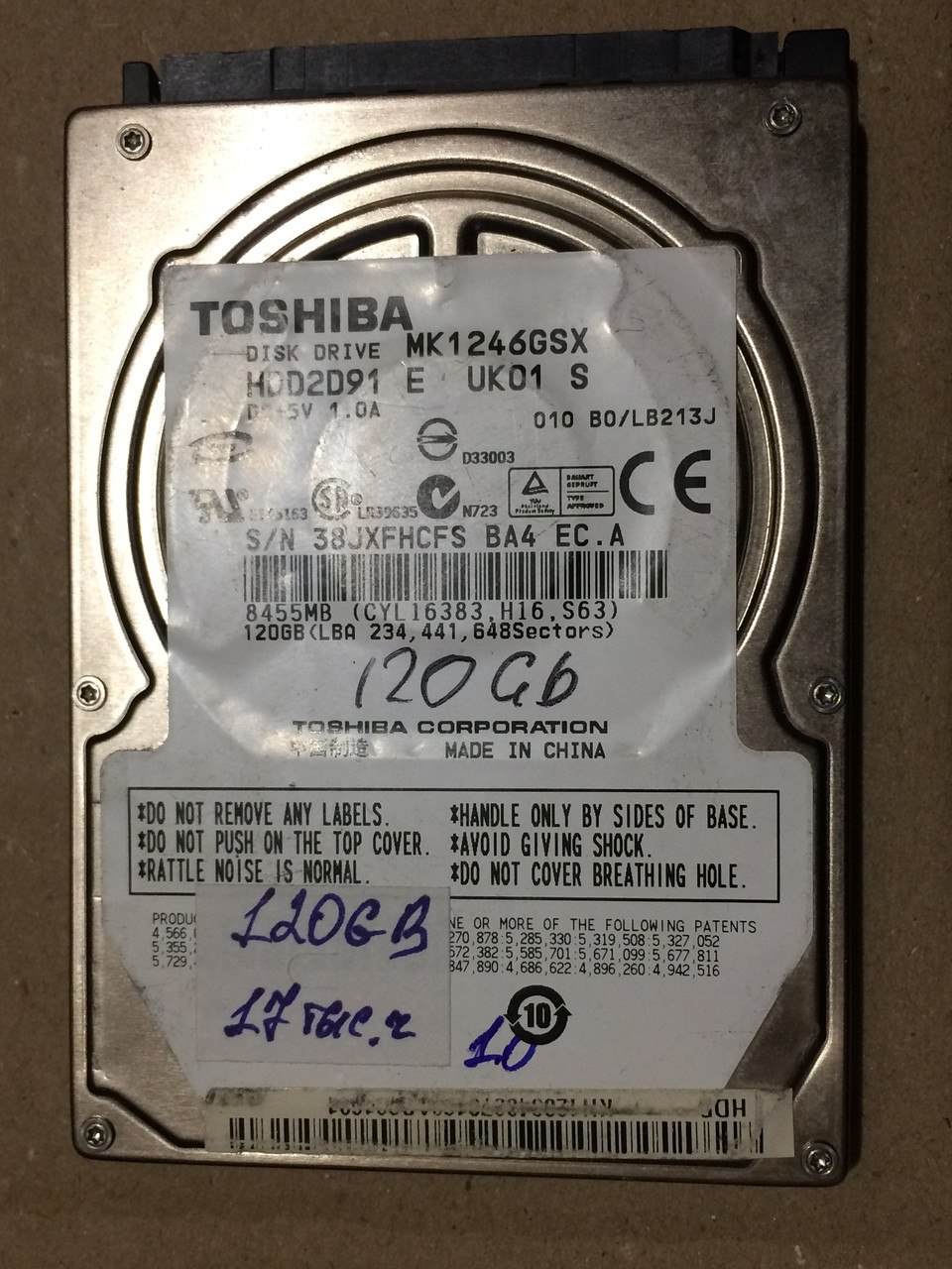 БВ жорсткий диск HDD Toshiba 120ГБ MK1246GSX (2.5 " / 7мм / SATA 3 Гб/с)