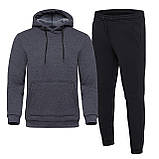 Зимовий спортивний костюм хлопцю з флісом тепле темно-сіре Кенгуру та утеплені спортивні брюки на манжетах Модний Чоловічий одяг, фото 4