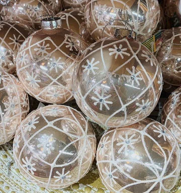 Ялинкова іграшка скляна куля "Сніжинки" 8 см (набір 6 шт.)
