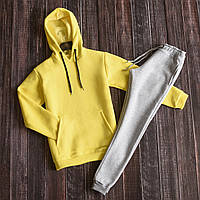 Набір чоловічий утеплений жовта Кофта з капюшоном і сірі штани з кишенями Кенгуру трикотажне Костюм х\б
