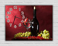 Прямоугольные часы на стену Бутылка вина с бокалом и виноградом 30х40 см