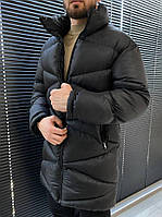 Зимові довгі куртки чоловічі, чорна куртка парку чоловіча синтепонова Єврозима Туреччина