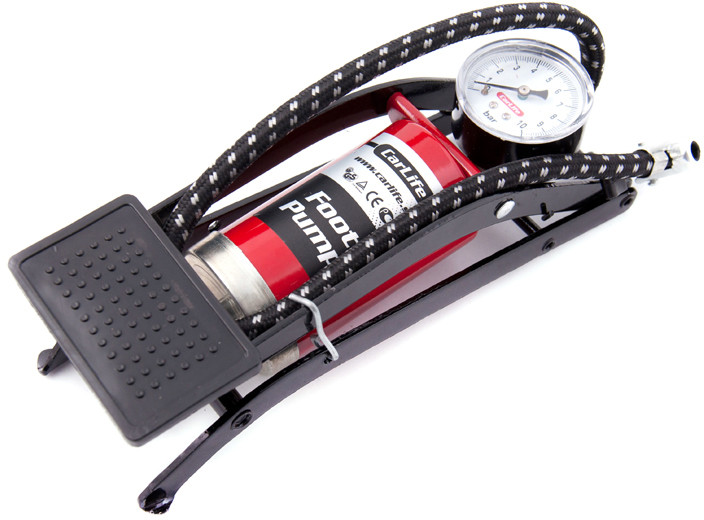 Помпа ножна CARLIFE 55ммx120мм, одноциліндрова з манометром та додатковими адаптерами, 10 Атм, фото 1