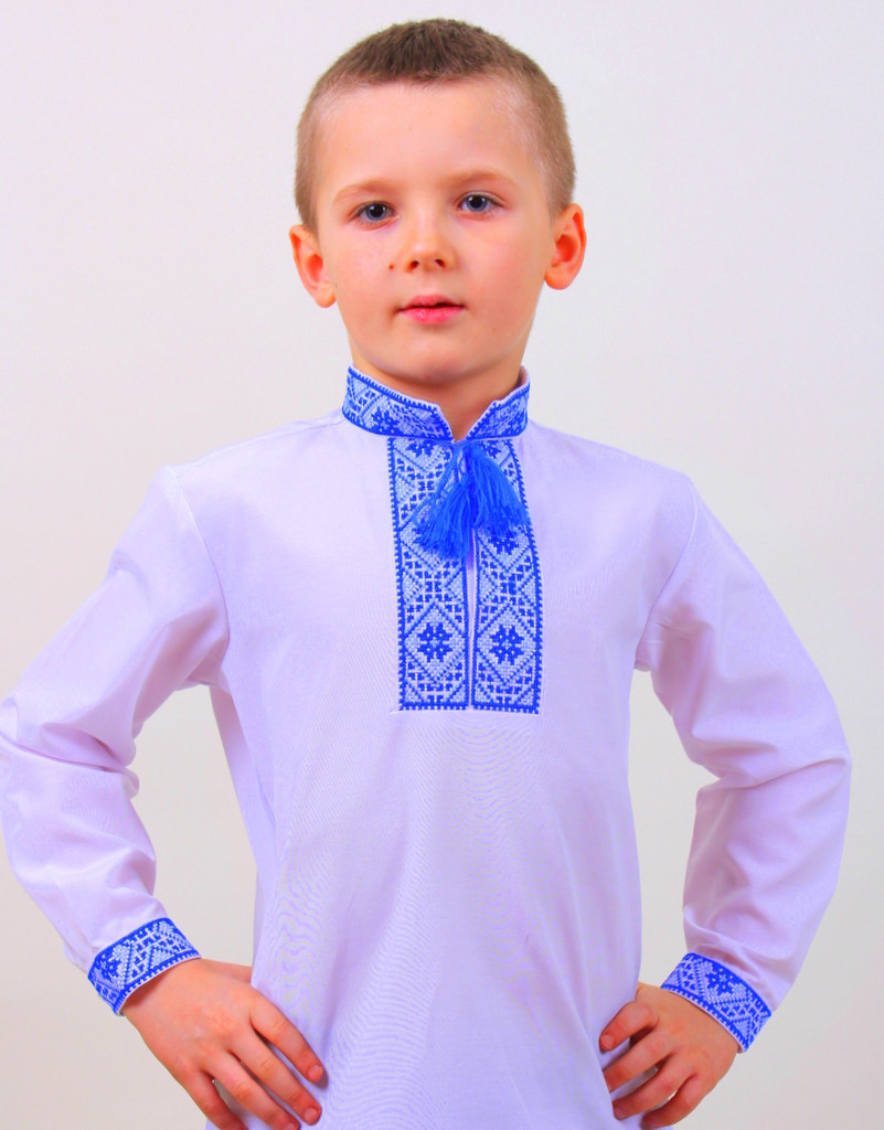 Вишиванка дитяча для хлопчика "Федір" із синьою вишивкою, фото 1