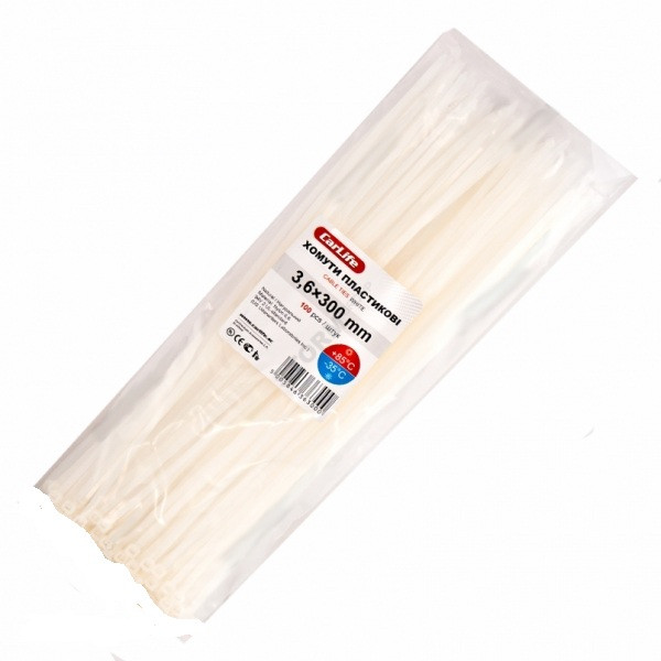 Хомути пластикові білі 3,6x200 (100шт.), фото 1