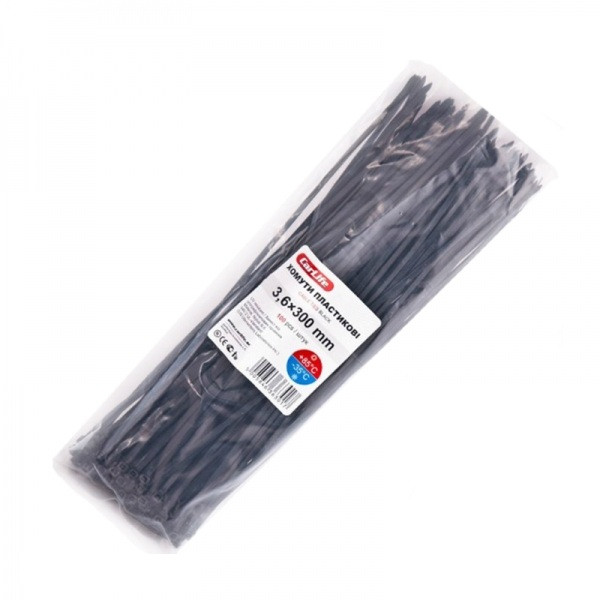Хомути пластикові чорні 3,6x300 (100шт.), фото 1