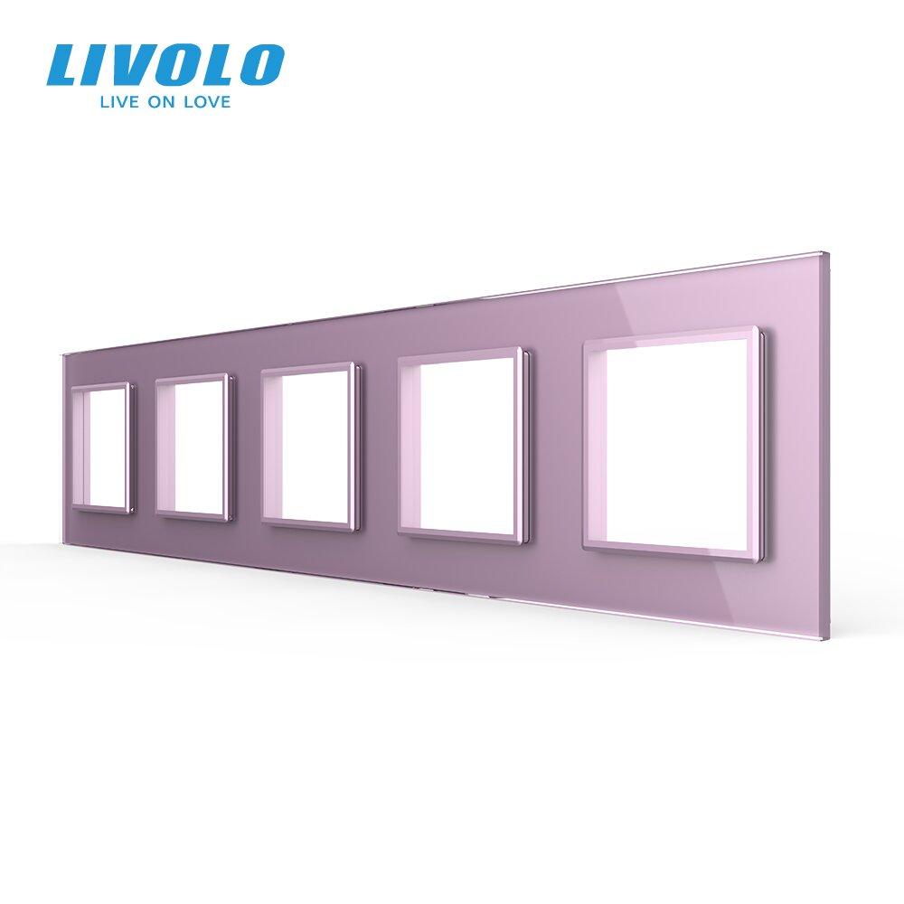 Рамка розетки 5 місць Livolo рожеве скло (C7-SR/SR/SR/SR/SR-17)