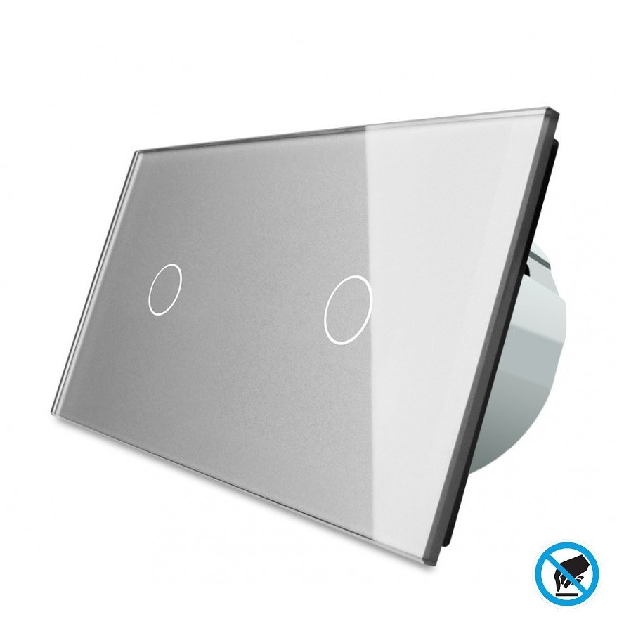 Безконтактний вимикач 2 сенсори (1-1) Livolo сіре скло (VL-C701/C701-PRO-15)