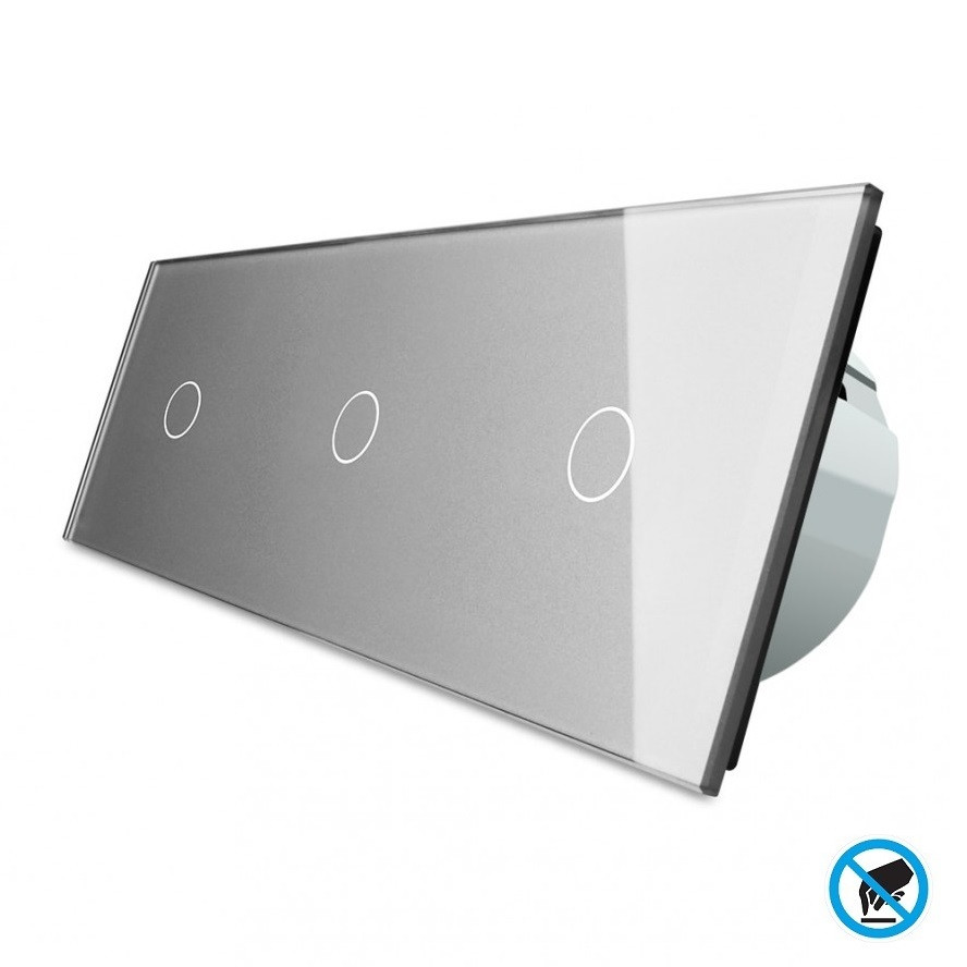 Безконтактний вимикач 3 сенсори (1-1-1) Livolo сіре скло (VL-C701/C701/C701-PRO-15)