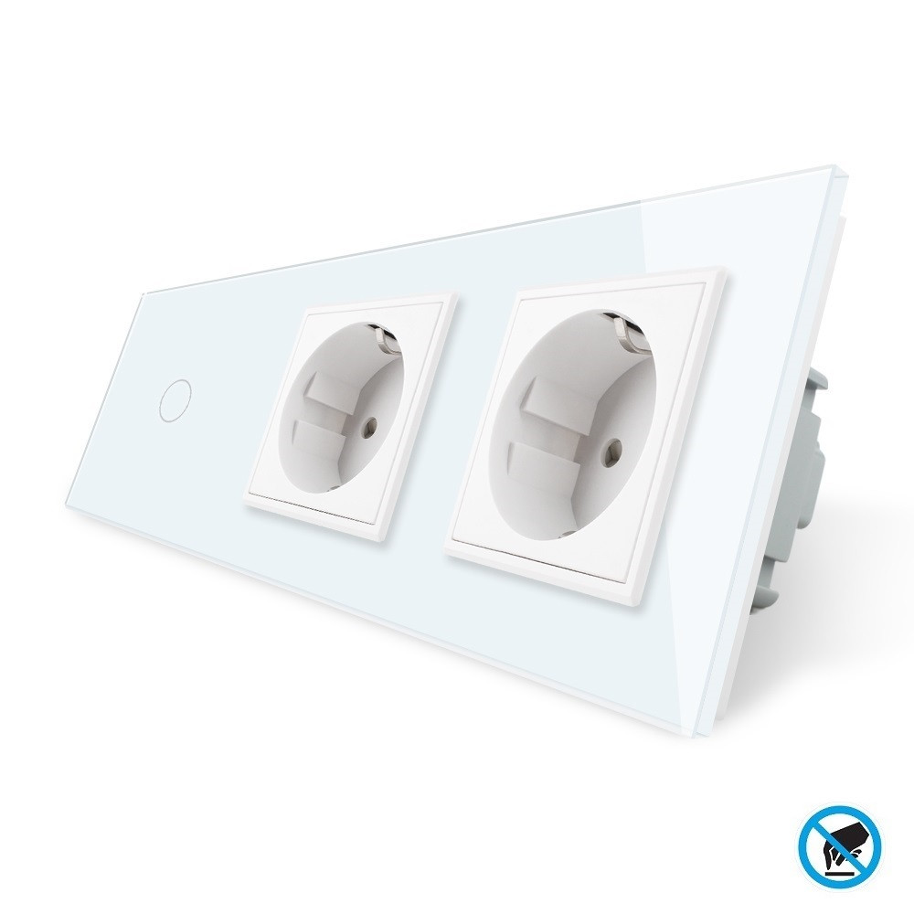 Безконтактний вимикач 1 сенсор 2 розетки Livolo біле скло (VL-C701/C7C2EU-PRO-11)