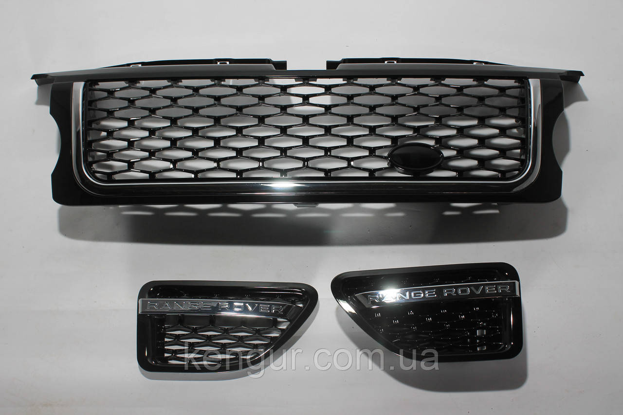 Решітка + зябра (чорна + чорна сітка + хром окантовка) Range Rover Sport 2005-2009