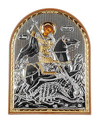 Георгій Побідоносець 15,5х12см Срібна ікона на пластиковій основі (Греція)