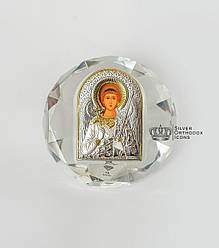 Срібна ікона "Ангел Хранитель" 8.1х8.1 см у кришталевому склі (Греція)