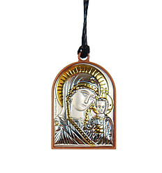 Срібна іконка на підвісці в автомобіль (срібло)  3,6х2,6см Казанська Божа Матір