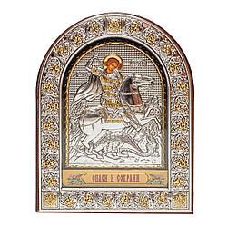 Ікона Георгія Побідоносця 15.5x12см у срібному окладі під склом (з Греції)