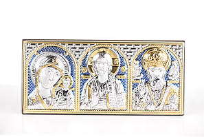 Автомобільні іконки Триптих в машину на синьому фоні Казанська, Ісус, Миколай 3,5x7,5 см