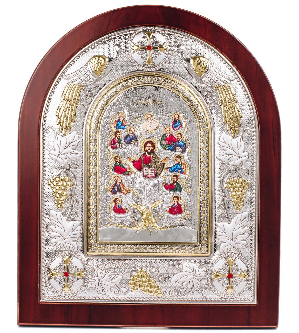 Срібна ікона Дерево життя з Греції 24х29см, у коричневому дереві, фото 1