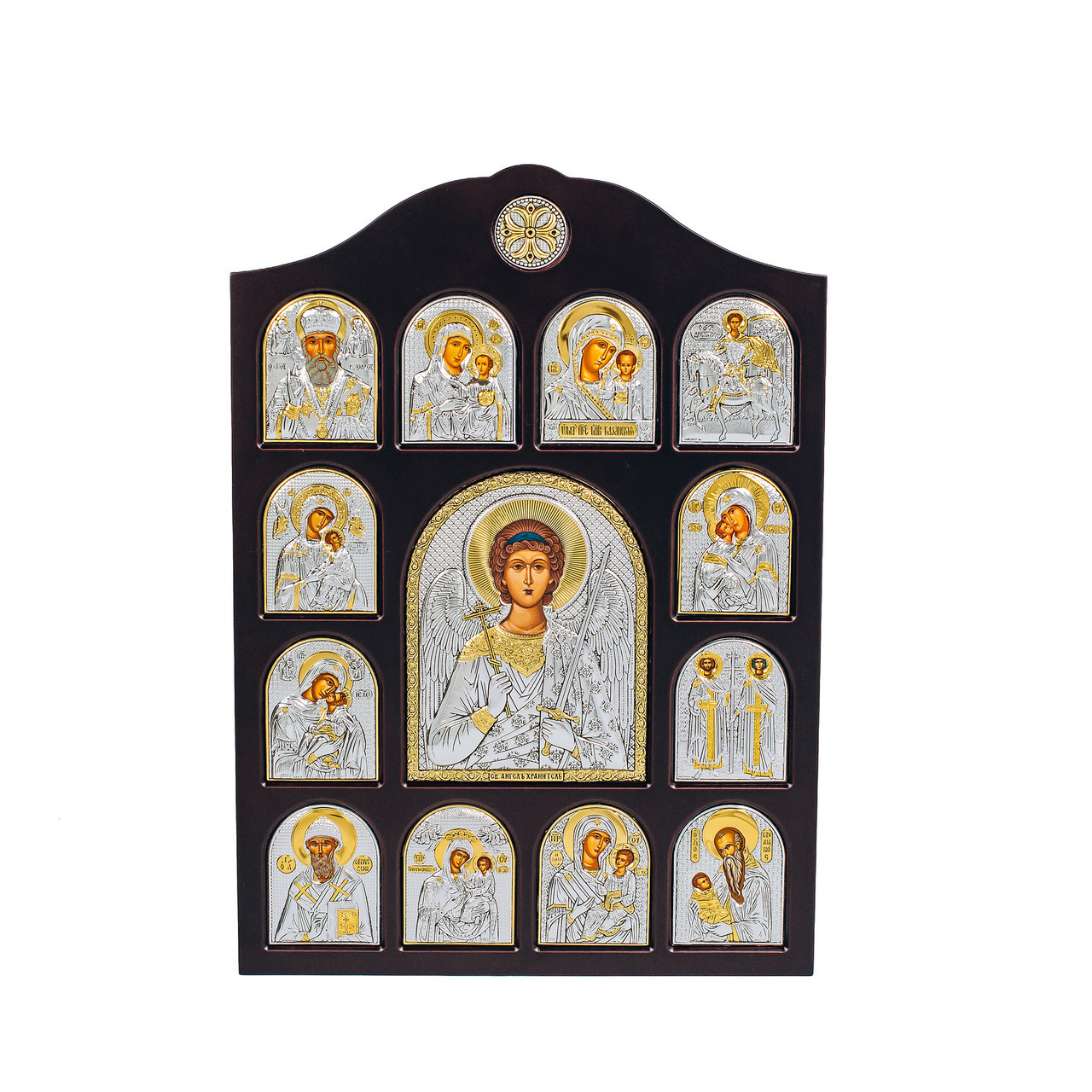 Срібний Великий Іконостас з Ангелом Хранителем 42х28м оклад 925 проби з позолотою, фото 1