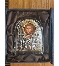 Ікона Спаситель Ісус срібна в кришталі 12х10см