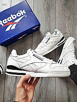 Стильные кроссовки мужские Reebok Classic White/Black. Демисезонная мужская обувь Рибок белого цвета с черным.