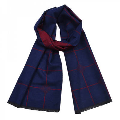 Чоловічий шарф синій із бордовим двосторонній кашемір штучний 180*30 см