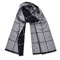 Мужской шарф серый с черным двусторонний теплый 180*30 см